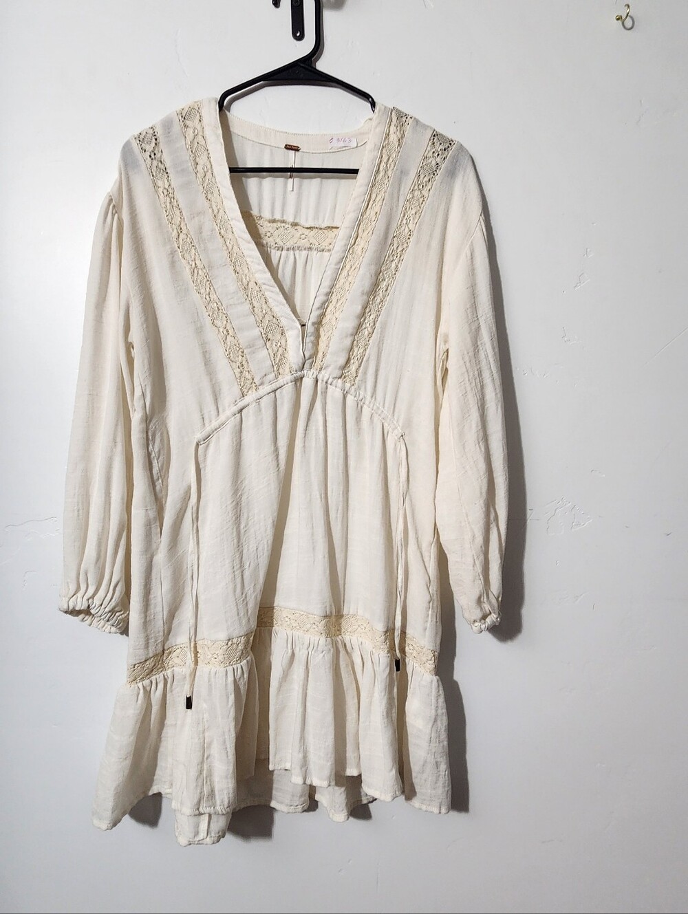 Free People Cream Lace-Trim V-Neck Tunic